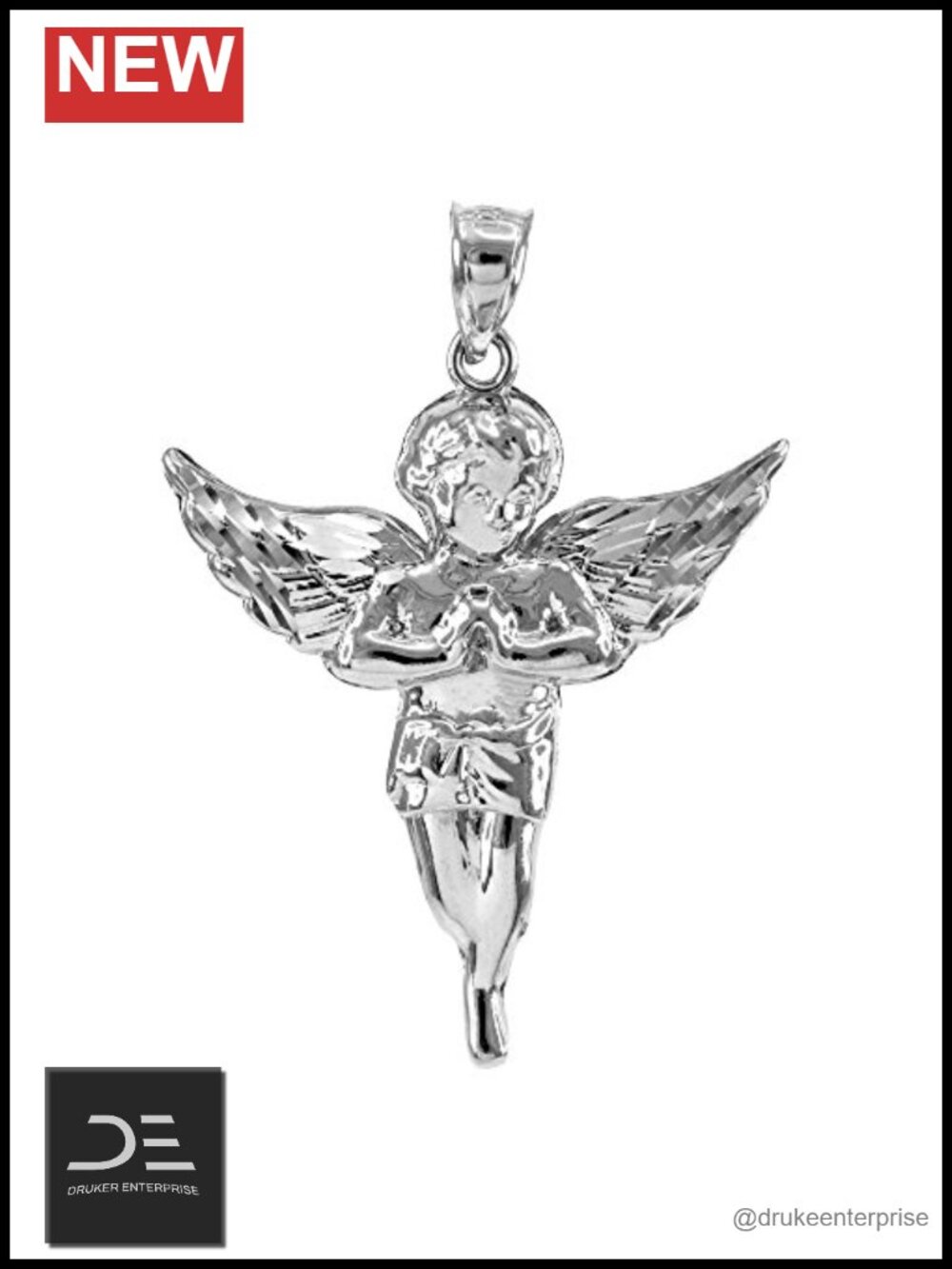 925 Sterling Silver Angel Pendant Large High Polish